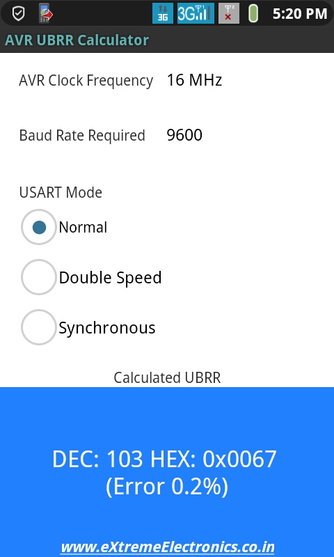 AVR UBRR Calculator for Android