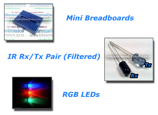 Mini Breadboards,RGB LEDs,IR Sensors